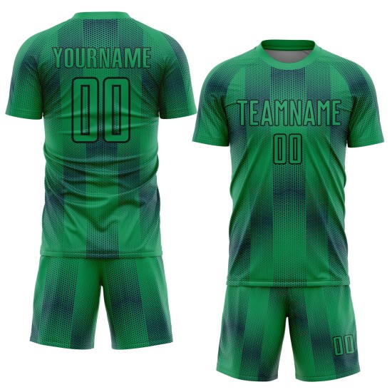 Custom Kelly Green Black Geometric Shapes Sublimation Soccer Uniform Jersey Custom Kelly Green Black Geometric Shapes Sublimation Soccer Uniform Jersey