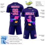 Custom Dark Purple Pink-White Geometric Shapes Sublimation Soccer Uniform Jersey Custom Dark Purple Pink-White Geometric Shapes Sublimation Soccer Uniform Jersey