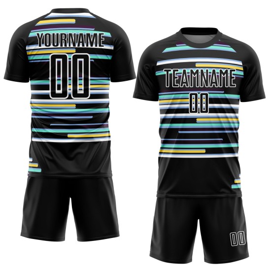 Custom Black White Lines Sublimation Soccer Uniform Jersey Custom Black White Lines Sublimation Soccer Uniform Jersey