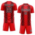 Custom Fire Red Black-White Lines Sublimation Soccer Uniform Jersey Custom Fire Red Black-White Lines Sublimation Soccer Uniform Jersey