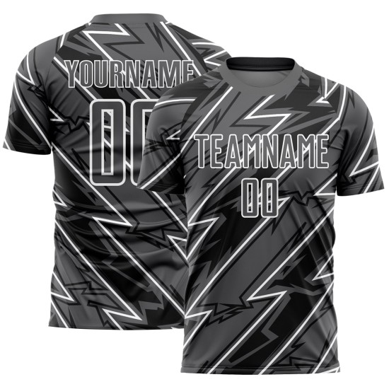 Custom Steel Gray White Lightning Sublimation Soccer Uniform Jersey Custom Steel Gray White Lightning Sublimation Soccer Uniform Jersey