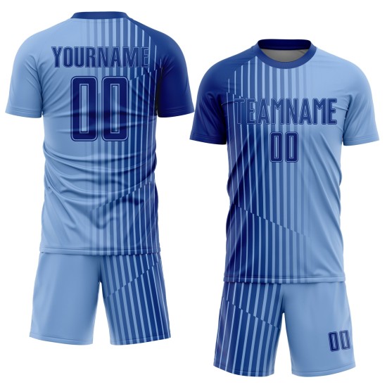 Custom Light Blue Royal Lines Sublimation Soccer Uniform Jersey Custom Light Blue Royal Lines Sublimation Soccer Uniform Jersey