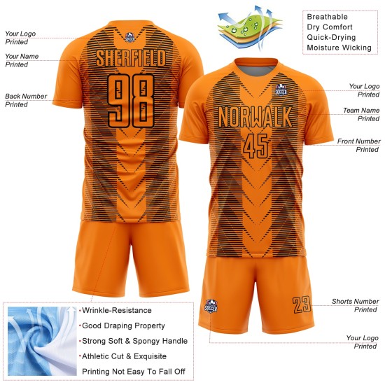 Custom Bay Orange Black Lines Sublimation Soccer Uniform Jersey Custom Bay Orange Black Lines Sublimation Soccer Uniform Jersey