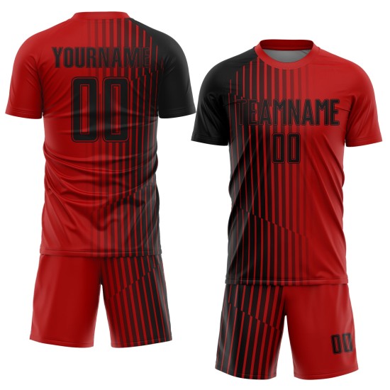 Custom Red Black Lines Sublimation Soccer Uniform Jersey Custom Red Black Lines Sublimation Soccer Uniform Jersey