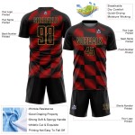 Custom Black Red-Old Gold Lines Sublimation Soccer Uniform Jersey Custom Black Red-Old Gold Lines Sublimation Soccer Uniform Jersey
