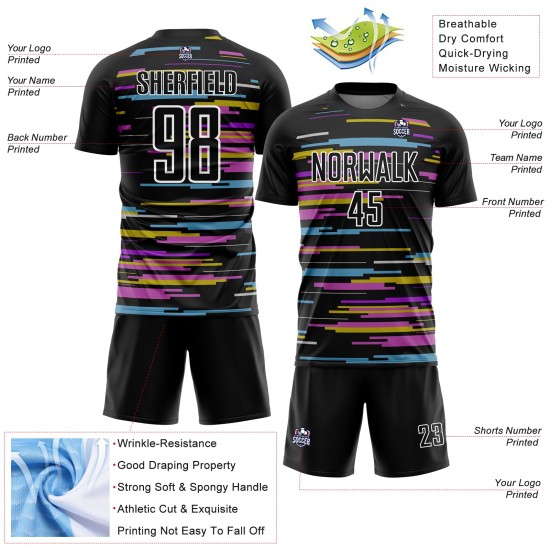 Custom Black White Lines Sublimation Soccer Uniform Jersey Custom Black White Lines Sublimation Soccer Uniform Jersey