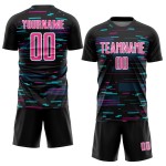 Custom Black Pink-White Lines Sublimation Soccer Uniform Jersey Custom Black Pink-White Lines Sublimation Soccer Uniform Jersey