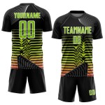 Custom Black Neon Green-White Lines Sublimation Soccer Uniform Jersey Custom Black Neon Green-White Lines Sublimation Soccer Uniform Jersey