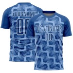 Custom Royal Light Blue-White Lines Sublimation Soccer Uniform Jersey Custom Royal Light Blue-White Lines Sublimation Soccer Uniform Jersey