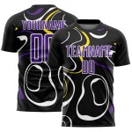 Custom Black Purple-White Fluid Shapes Sublimation Soccer Uniform Jersey Custom Black Purple-White Fluid Shapes Sublimation Soccer Uniform Jersey