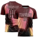 Custom Crimson White Geometric Shapes Sublimation Soccer Uniform Jersey Custom Crimson White Geometric Shapes Sublimation Soccer Uniform Jersey