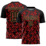Custom Black Red-Old Gold Lightning Sublimation Soccer Uniform Jersey Custom Black Red-Old Gold Lightning Sublimation Soccer Uniform Jersey