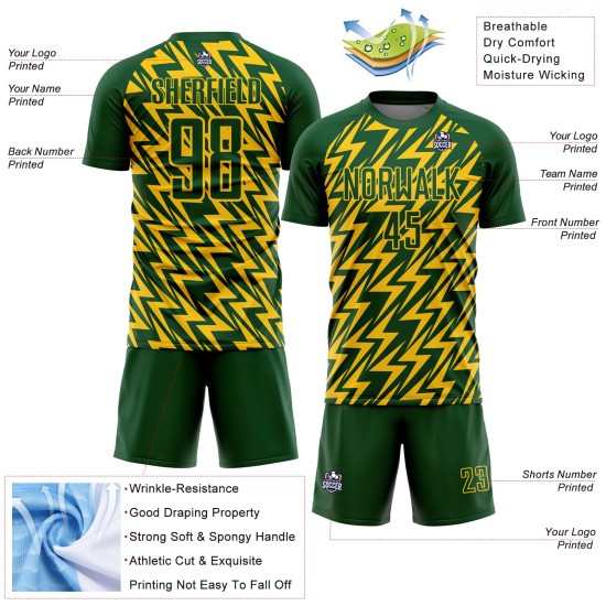 Custom Green Yellow Lightning Sublimation Soccer Uniform Jersey Custom Green Yellow Lightning Sublimation Soccer Uniform Jersey