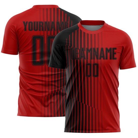 Custom Red Black Lines Sublimation Soccer Uniform Jersey Custom Red Black Lines Sublimation Soccer Uniform Jersey