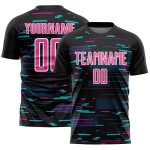 Custom Black Pink-White Lines Sublimation Soccer Uniform Jersey Custom Black Pink-White Lines Sublimation Soccer Uniform Jersey