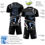 Custom Black Light Blue Fluid Shapes Sublimation Soccer Uniform Jersey Custom Black Light Blue Fluid Shapes Sublimation Soccer Uniform Jersey