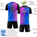Custom Royal Black-Pink Lines Sublimation Soccer Uniform Jersey Custom Royal Black-Pink Lines Sublimation Soccer Uniform Jersey