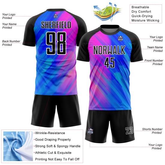 Custom Royal Black-Pink Lines Sublimation Soccer Uniform Jersey Custom Royal Black-Pink Lines Sublimation Soccer Uniform Jersey