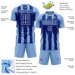 Custom Light Blue Royal-White Abstract Stripes Sublimation Soccer Uniform Jersey Custom Light Blue Royal-White Abstract Stripes Sublimation Soccer Uniform Jersey