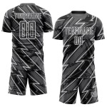 Custom Steel Gray White Lightning Sublimation Soccer Uniform Jersey Custom Steel Gray White Lightning Sublimation Soccer Uniform Jersey