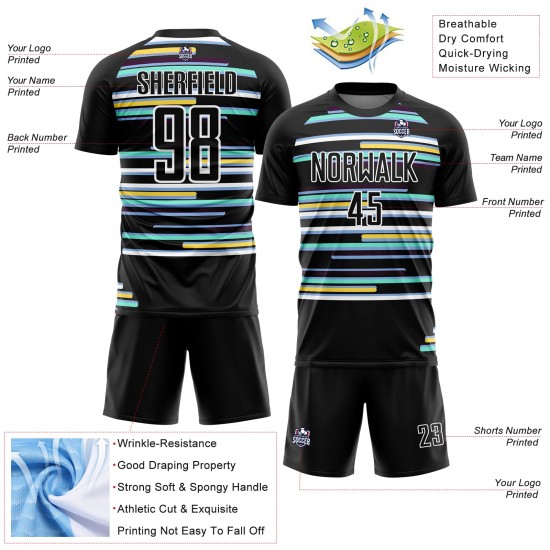 Custom Black White Lines Sublimation Soccer Uniform Jersey Custom Black White Lines Sublimation Soccer Uniform Jersey