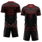 Custom Black Red Geometric Shapes Sublimation Soccer Uniform Jersey Custom Black Red Geometric Shapes Sublimation Soccer Uniform Jersey