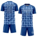 Custom Royal Light Blue-White Lines Sublimation Soccer Uniform Jersey Custom Royal Light Blue-White Lines Sublimation Soccer Uniform Jersey
