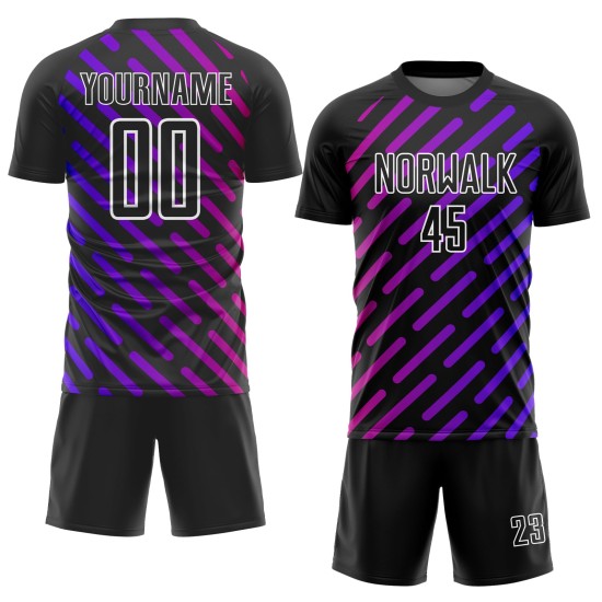 Custom Black Purple-Pink Lines Sublimation Soccer Uniform Jersey Custom Black Purple-Pink Lines Sublimation Soccer Uniform Jersey