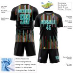 Custom Black Aqua-White Lines Sublimation Soccer Uniform Jersey Custom Black Aqua-White Lines Sublimation Soccer Uniform Jersey