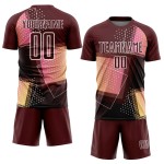 Custom Crimson White Geometric Shapes Sublimation Soccer Uniform Jersey Custom Crimson White Geometric Shapes Sublimation Soccer Uniform Jersey