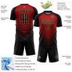 Custom Black Red-Old Gold Lines Sublimation Soccer Uniform Jersey Custom Black Red-Old Gold Lines Sublimation Soccer Uniform Jersey