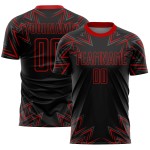 Custom Black Red Geometric Shapes Sublimation Soccer Uniform Jersey Custom Black Red Geometric Shapes Sublimation Soccer Uniform Jersey