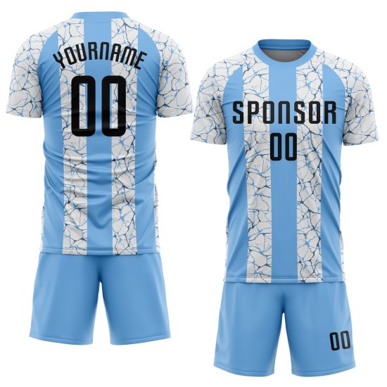 Custom Light Blue Black-White Sublimation Soccer Uniform Jersey Custom Light Blue Black-White Sublimation Soccer Uniform Jersey