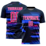 Custom Navy Pink-White Geometric Shapes Sublimation Soccer Uniform Jersey Custom Navy Pink-White Geometric Shapes Sublimation Soccer Uniform Jersey