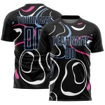 Custom Black Light Blue Fluid Shapes Sublimation Soccer Uniform Jersey Custom Black Light Blue Fluid Shapes Sublimation Soccer Uniform Jersey