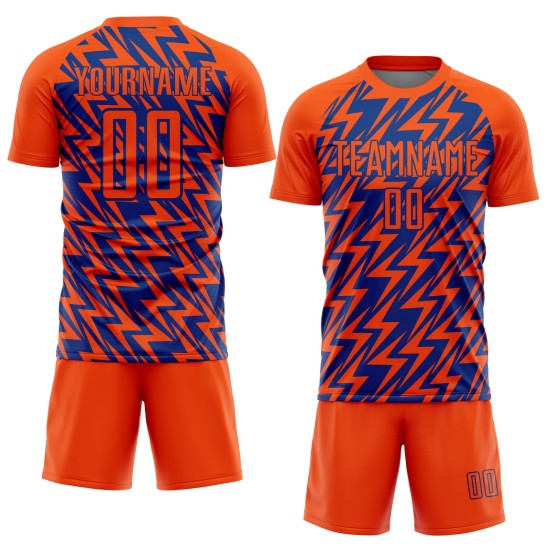 Custom Orange Royal Lightning Sublimation Soccer Uniform Jersey Custom Orange Royal Lightning Sublimation Soccer Uniform Jersey