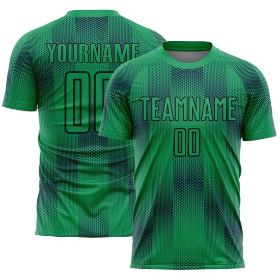 Custom Kelly Green Black Geometric Shapes Sublimation Soccer Uniform Jersey Custom Kelly Green Black Geometric Shapes Sublimation Soccer Uniform Jersey