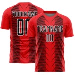 Custom Fire Red Black-White Lines Sublimation Soccer Uniform Jersey Custom Fire Red Black-White Lines Sublimation Soccer Uniform Jersey