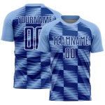Custom Light Blue Royal-White Lines Sublimation Soccer Uniform Jersey Custom Light Blue Royal-White Lines Sublimation Soccer Uniform Jersey