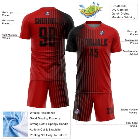 Custom Red Black Lines Sublimation Soccer Uniform Jersey Custom Red Black Lines Sublimation Soccer Uniform Jersey