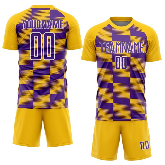 Custom Yellow Purple-White Lines Sublimation Soccer Uniform Jersey Custom Yellow Purple-White Lines Sublimation Soccer Uniform Jersey