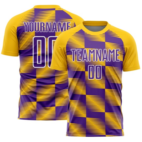 Custom Yellow Purple-White Lines Sublimation Soccer Uniform Jersey Custom Yellow Purple-White Lines Sublimation Soccer Uniform Jersey