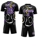 Custom Black Purple-White Fluid Shapes Sublimation Soccer Uniform Jersey Custom Black Purple-White Fluid Shapes Sublimation Soccer Uniform Jersey