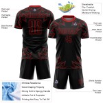 Custom Black Red Geometric Shapes Sublimation Soccer Uniform Jersey Custom Black Red Geometric Shapes Sublimation Soccer Uniform Jersey