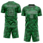 Custom Kelly Green White Geometric Shapes Sublimation Soccer Uniform Jersey Custom Kelly Green White Geometric Shapes Sublimation Soccer Uniform Jersey