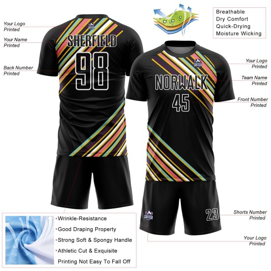 Custom Black White Lines Sublimation Soccer Uniform Jersey Custom Black White Lines Sublimation Soccer Uniform Jersey