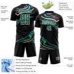 Custom Black Kelly Green-White Fluid Shapes Sublimation Soccer Uniform Jersey Custom Black Kelly Green-White Fluid Shapes Sublimation Soccer Uniform Jersey