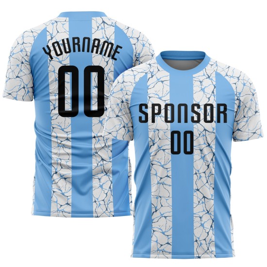 Custom Light Blue Black-White Sublimation Soccer Uniform Jersey Custom Light Blue Black-White Sublimation Soccer Uniform Jersey