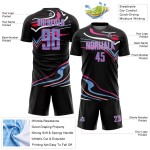 Custom Black Light Blue-Pink Fluid Shapes Sublimation Soccer Uniform Jersey Custom Black Light Blue-Pink Fluid Shapes Sublimation Soccer Uniform Jersey