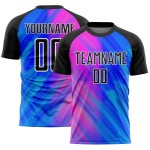 Custom Royal Black-Pink Lines Sublimation Soccer Uniform Jersey Custom Royal Black-Pink Lines Sublimation Soccer Uniform Jersey